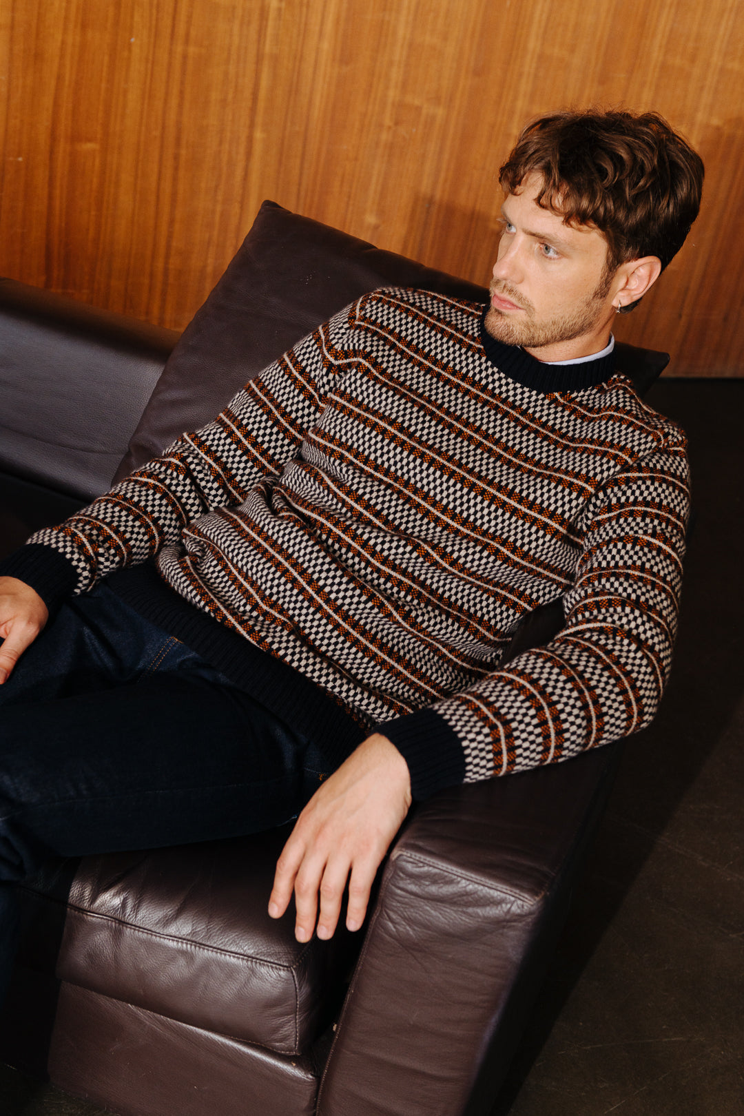 Navy Grid Fair-Isle Jumper, Crew Neck Jumper - SIRPLUS