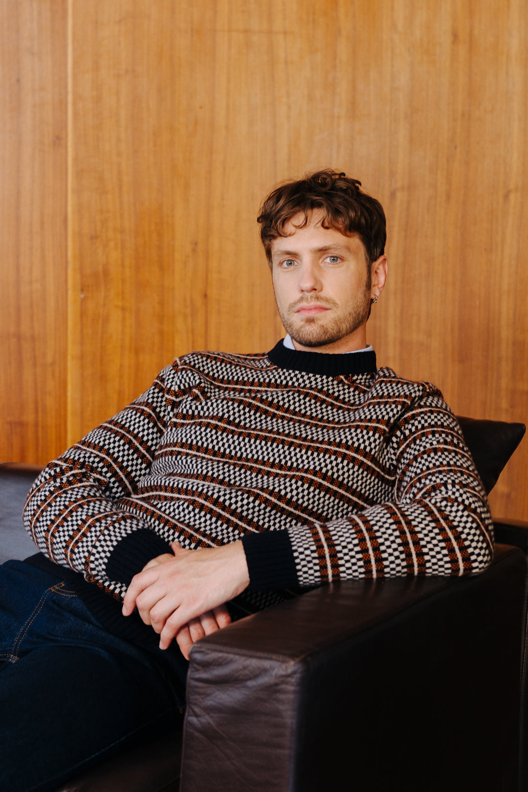 Navy Grid Fair-Isle Jumper, Crew Neck Jumper - SIRPLUS