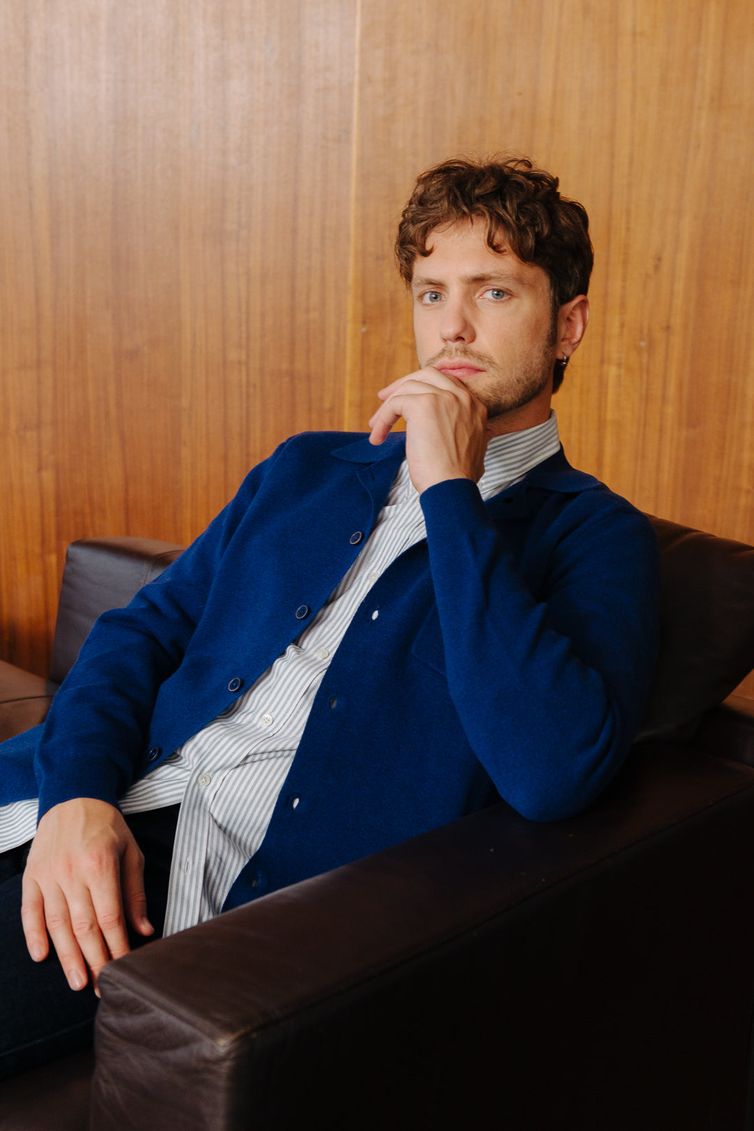 Marine Blue Merino Knit Polo, Polo Shirt - SIRPLUS