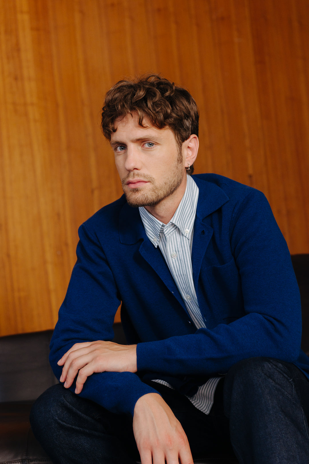 Marine Blue Merino Knit Polo, Polo Shirt - SIRPLUS