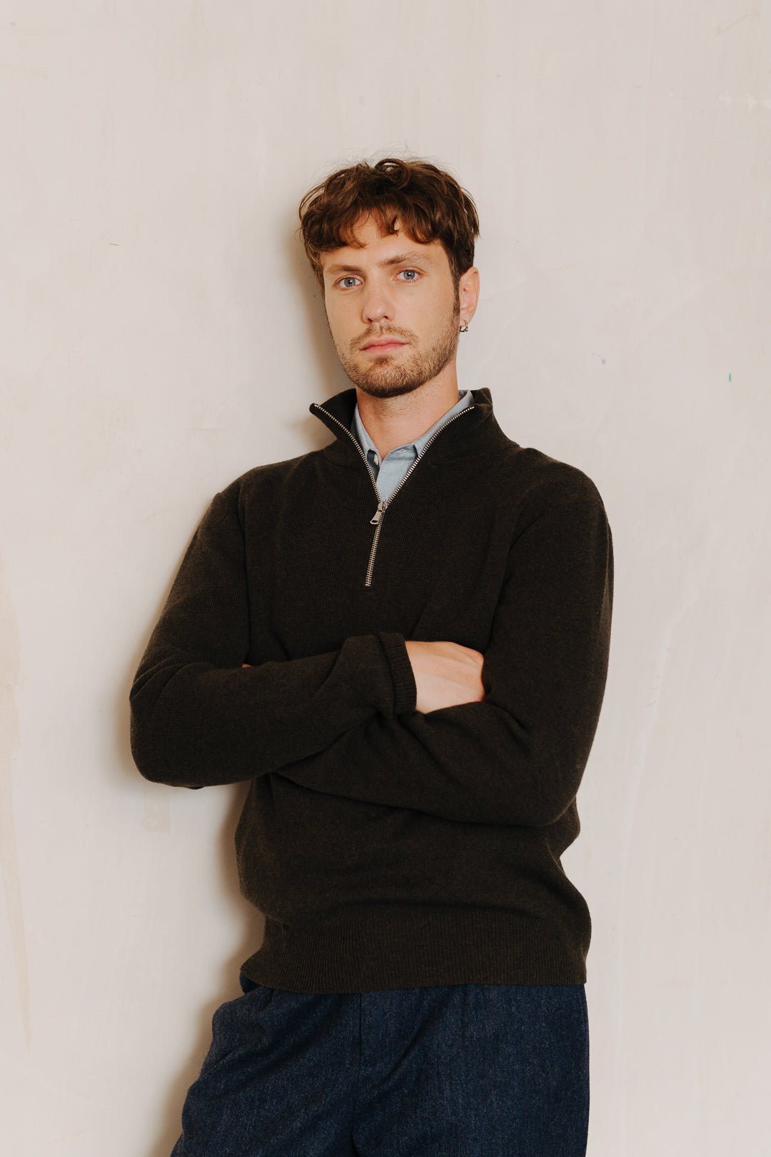 Olive Green Merino Half Zip Jumper, Half Zip Jumper - SIRPLUS