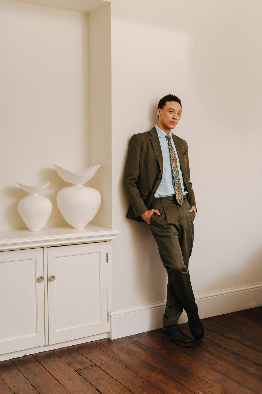 Green Cotton Linen Tailored Blazer, Blazer - SIRPLUS