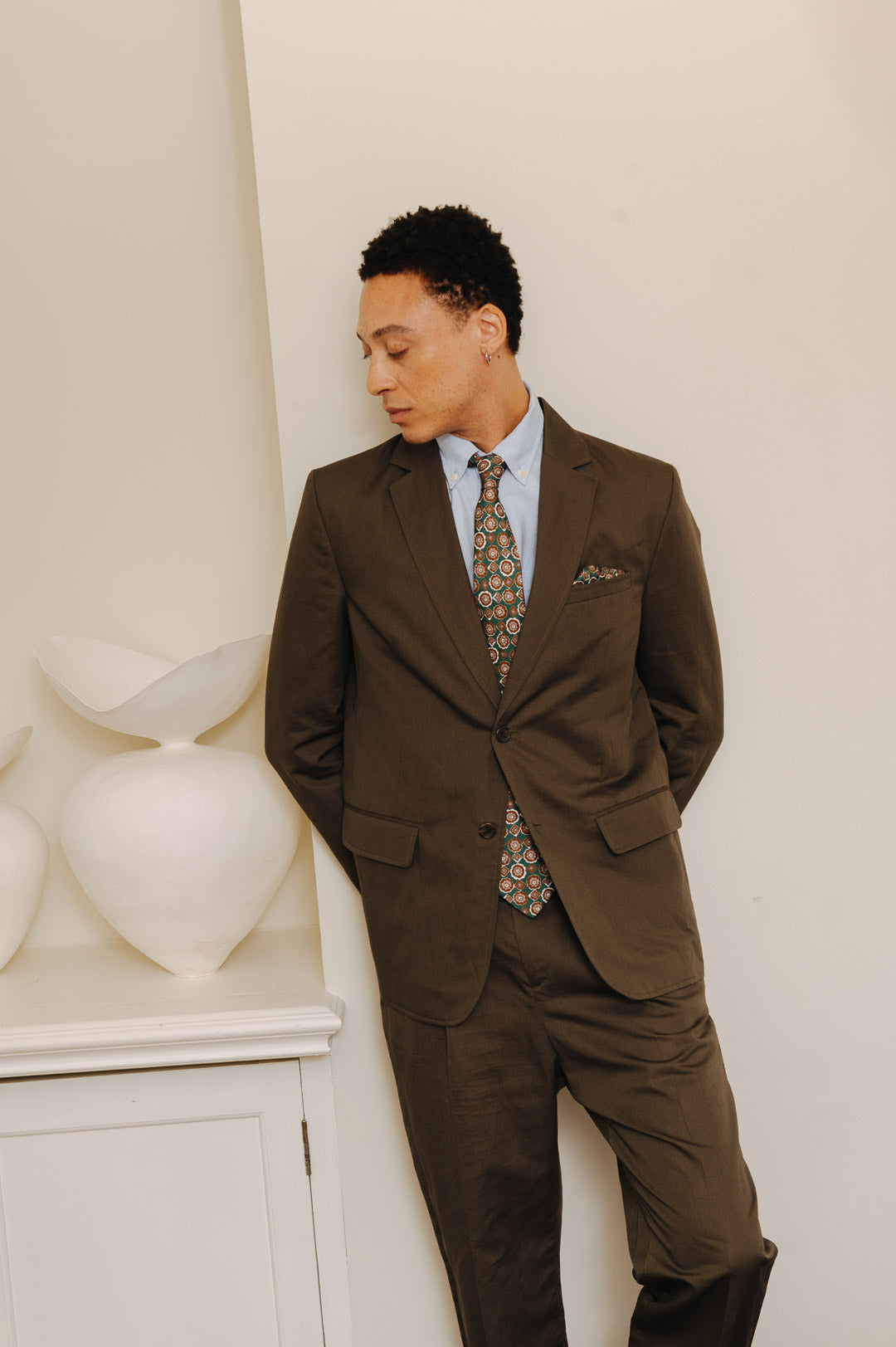 Green Cotton Linen Tailored Blazer, Blazer - SIRPLUS