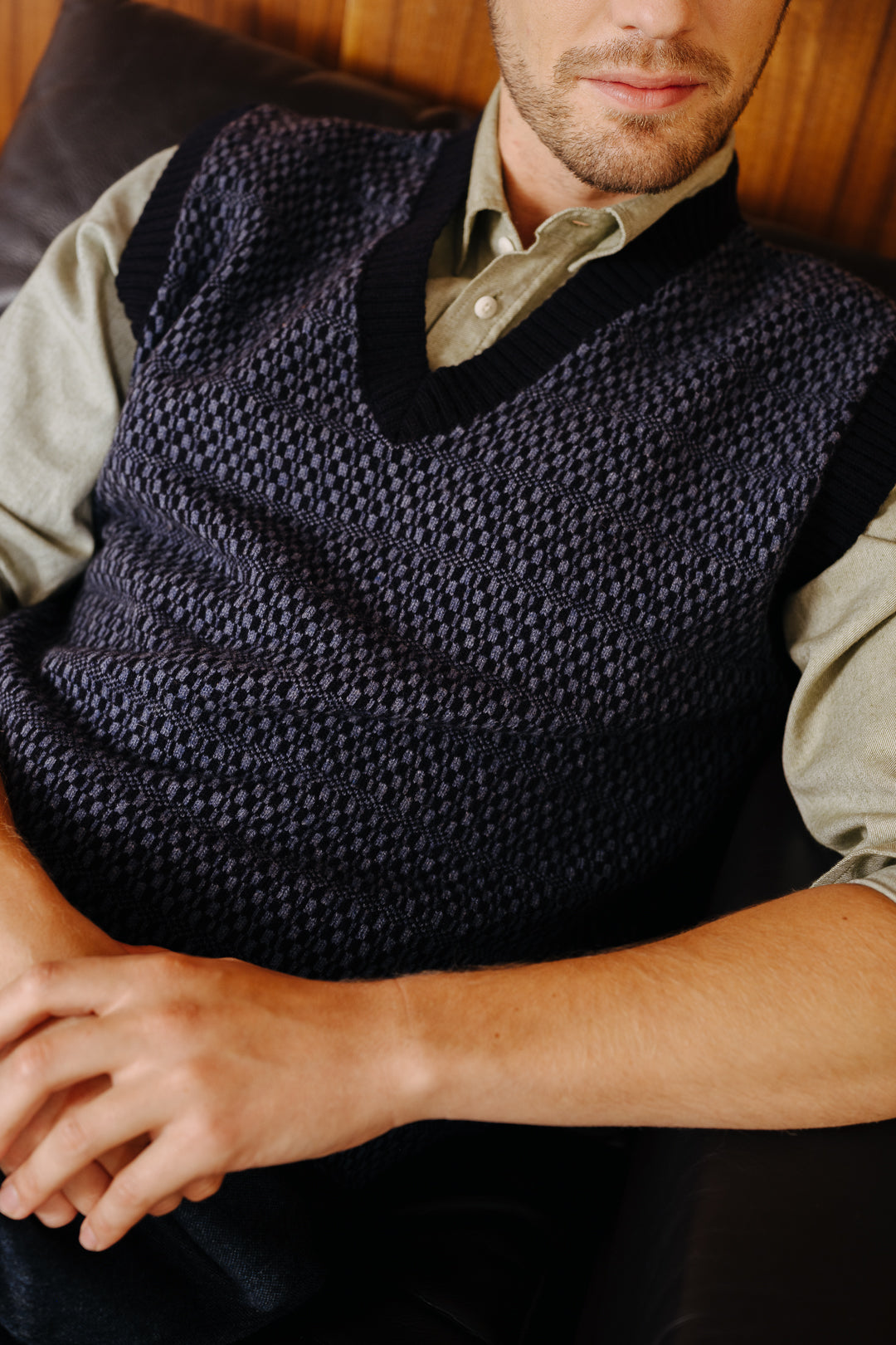 Blue Tile Fair-Isle Vest, Knit Vest - SIRPLUS