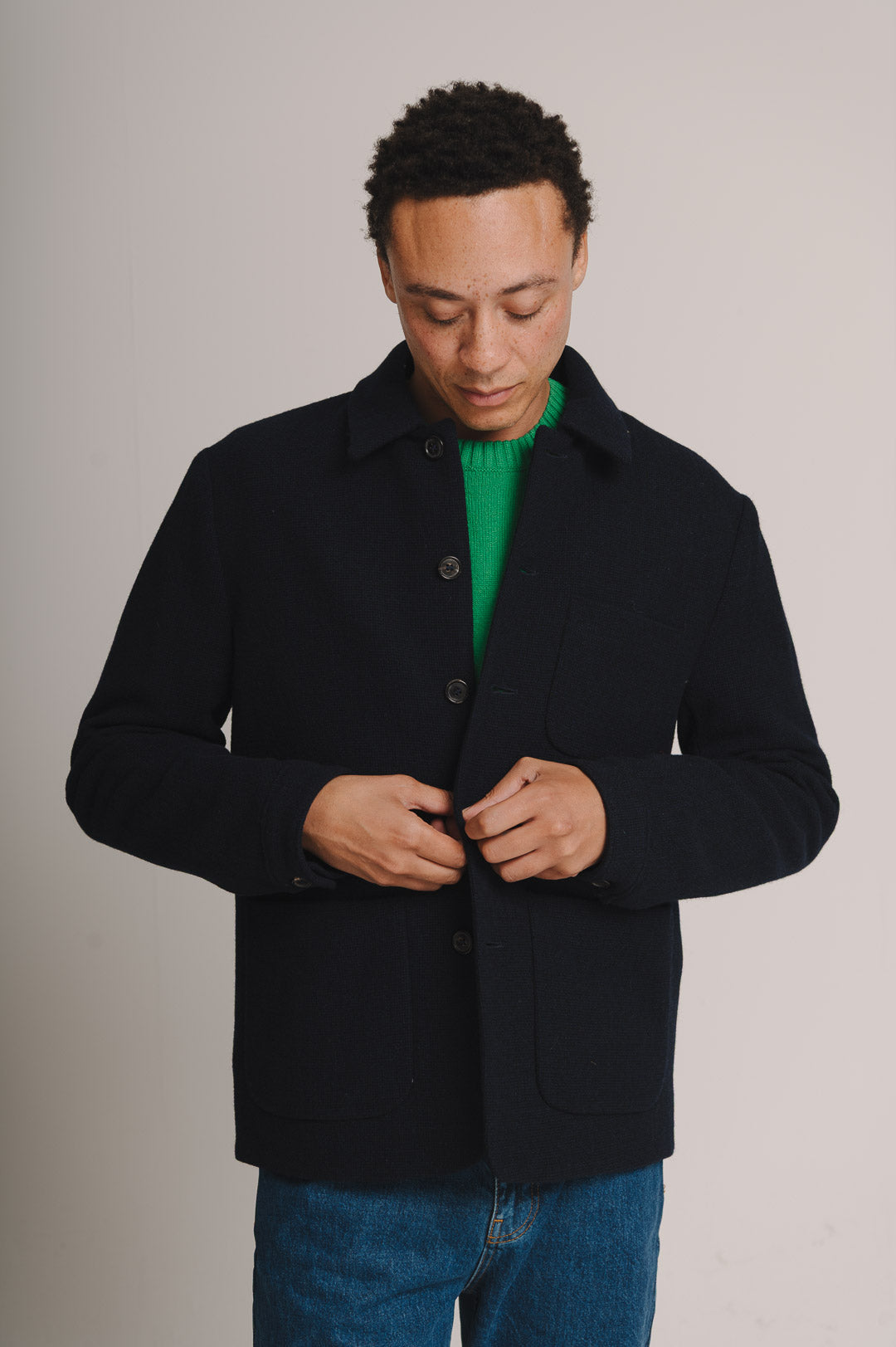 Navy Weave Merino Wool Chore Jacket, Chore Jacket - SIRPLUS
