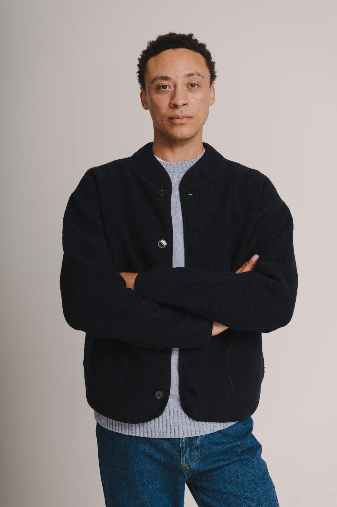 Navy Boiled Wool Jacket, Chore Jacket - SIRPLUS