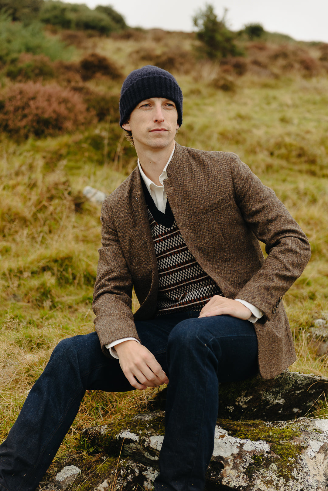 Walnut Herringbone Nehru Jacket, Nehru Jacket - SIRPLUS