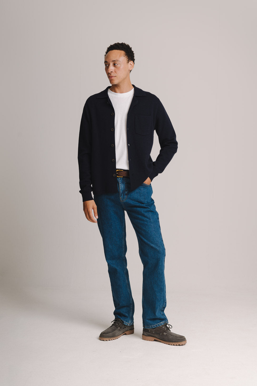 Navy Merino Knit Polo Shirt, Long-Sleeve Polo Shirt - SIRPLUS