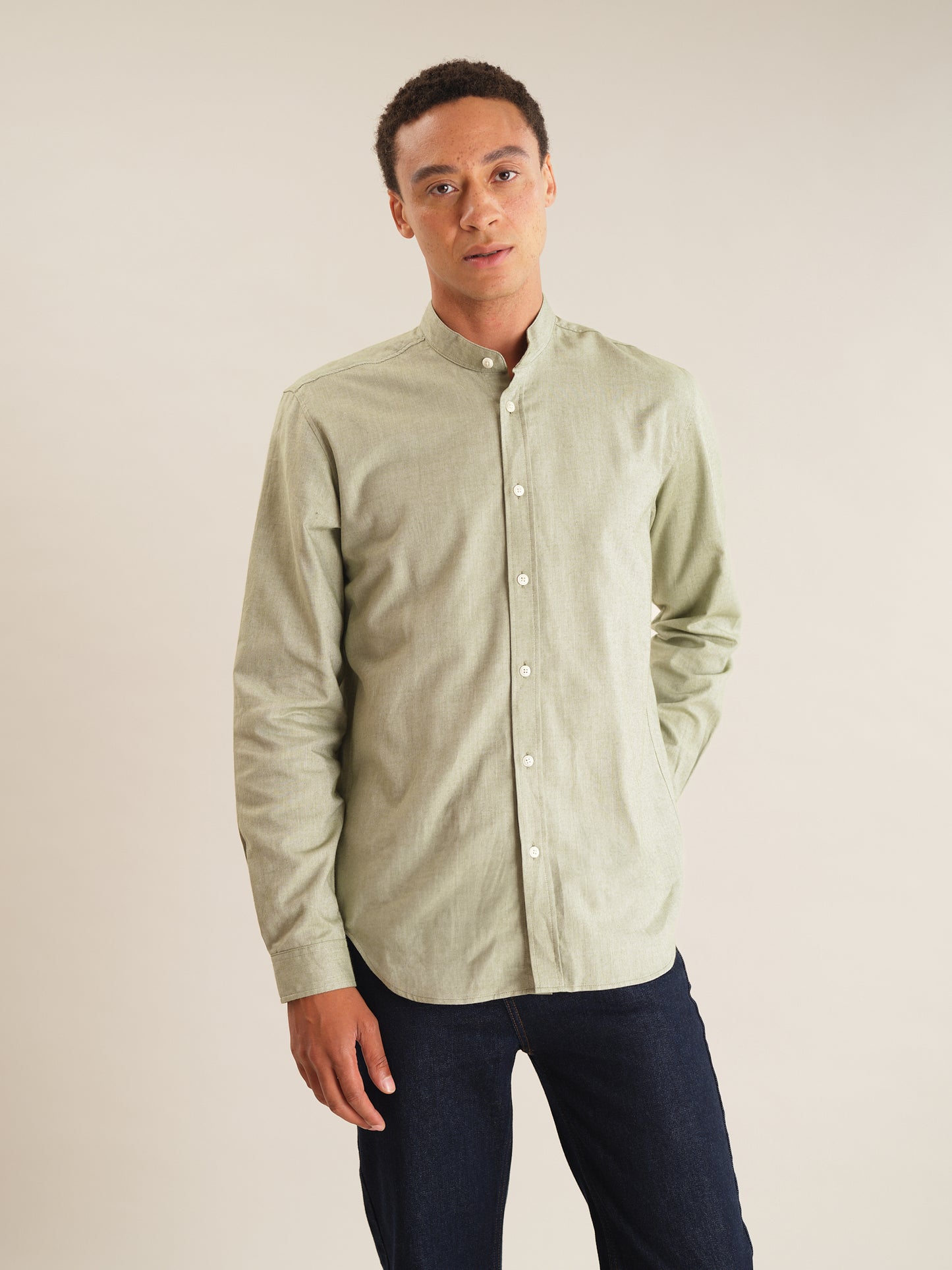 Pistachio Cotton Cashmere Grandad Shirt, Grandad Shirt - SIRPLUS