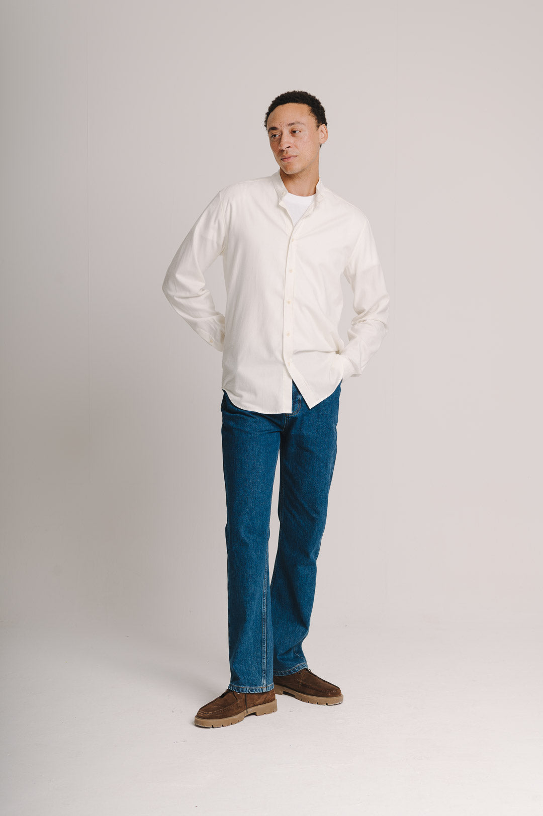 Cream Cotton Cashmere Grandad Shirt, Grandad Shirt - SIRPLUS