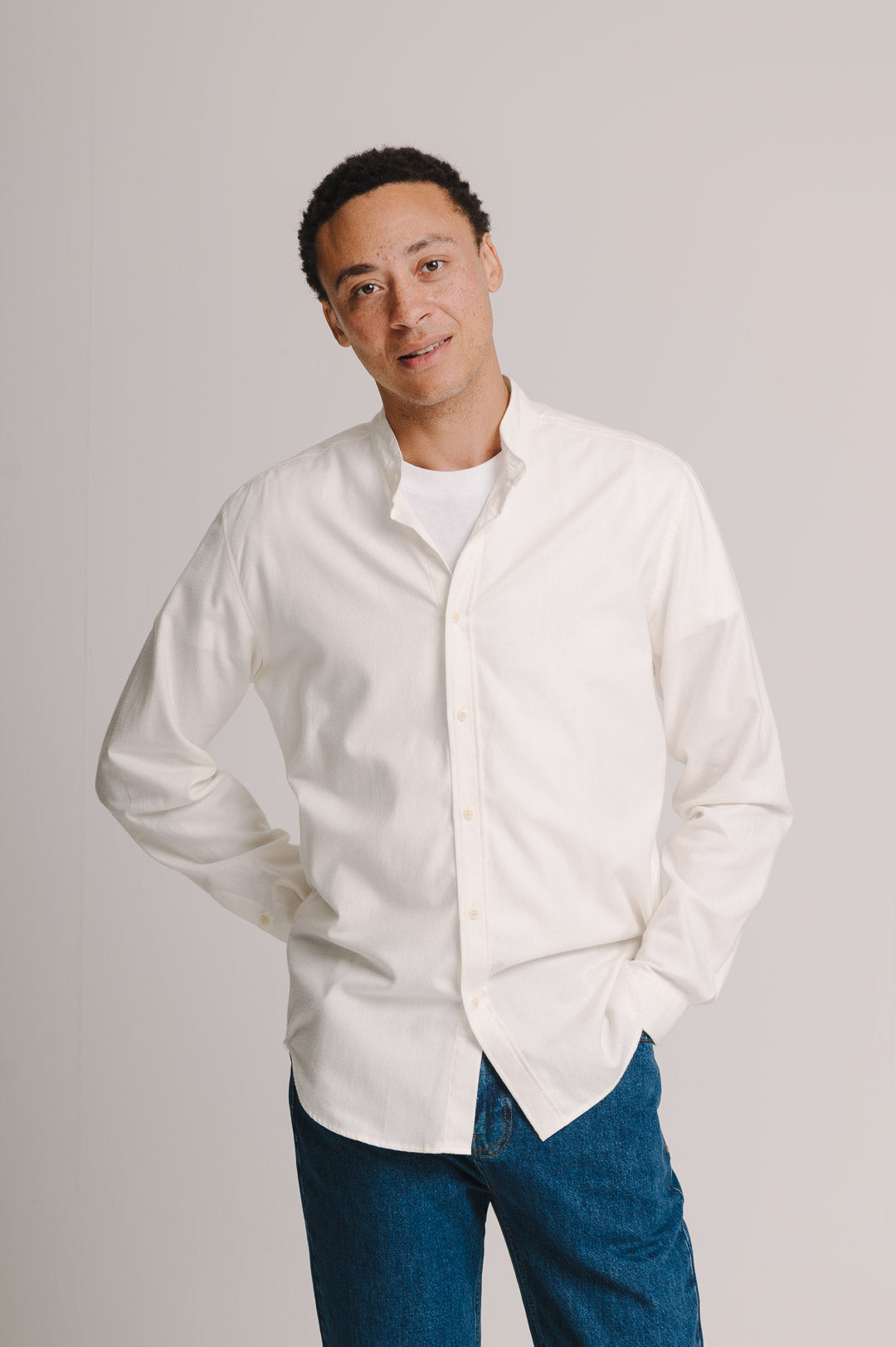 Cream Cotton Cashmere Grandad Shirt, Grandad Shirt - SIRPLUS