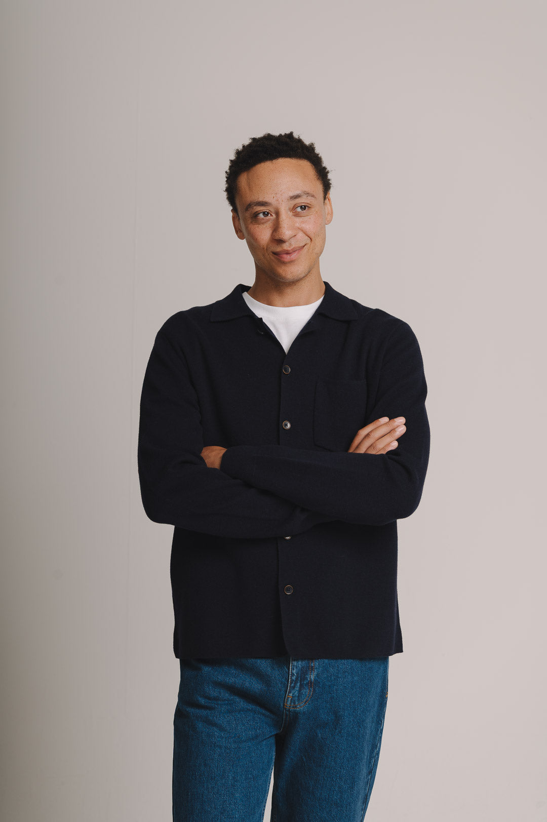 Navy Merino Knit Polo Shirt, Long-Sleeve Polo Shirt - SIRPLUS