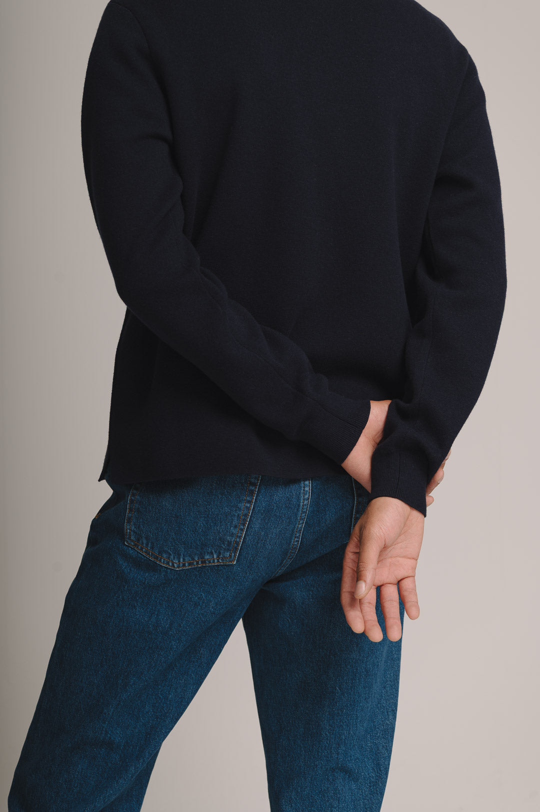 Navy Merino Knit Polo Shirt, Long-Sleeve Polo Shirt - SIRPLUS