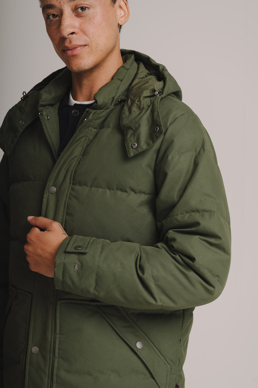 Olive Ventile Cotton Down Jacket, Puffer Jacket - SIRPLUS