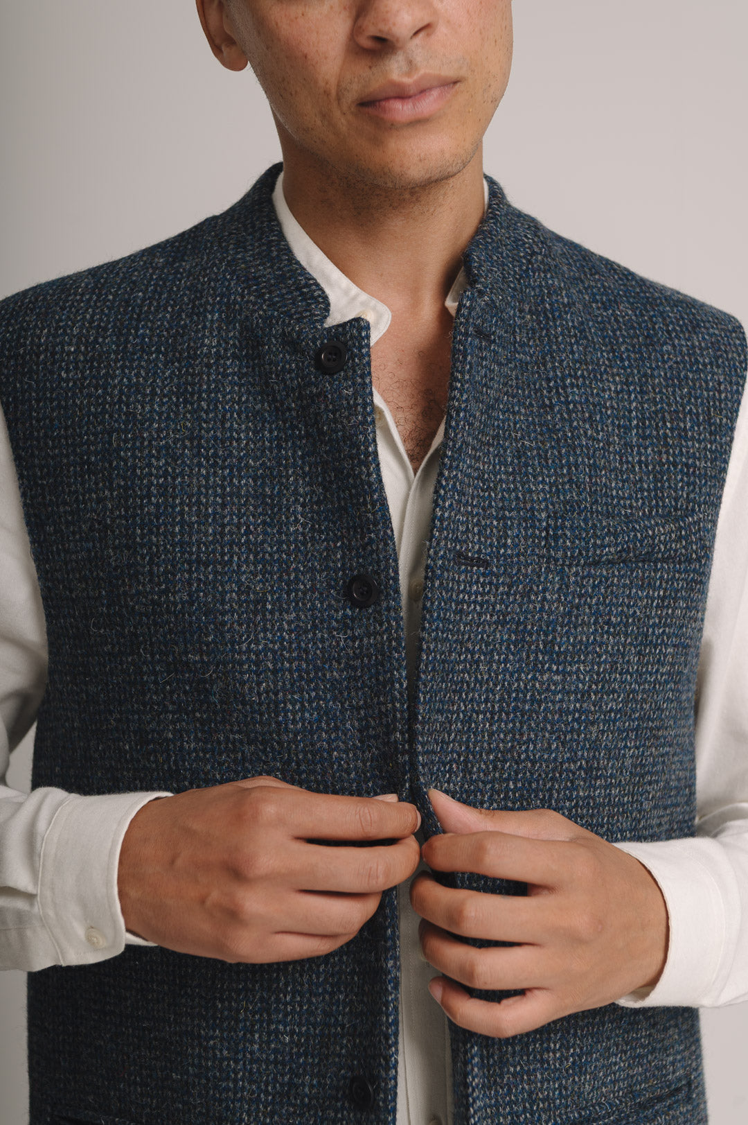 Navy Harris Tweed Nehru Waistcoat, Nehru Waistcoat - SIRPLUS