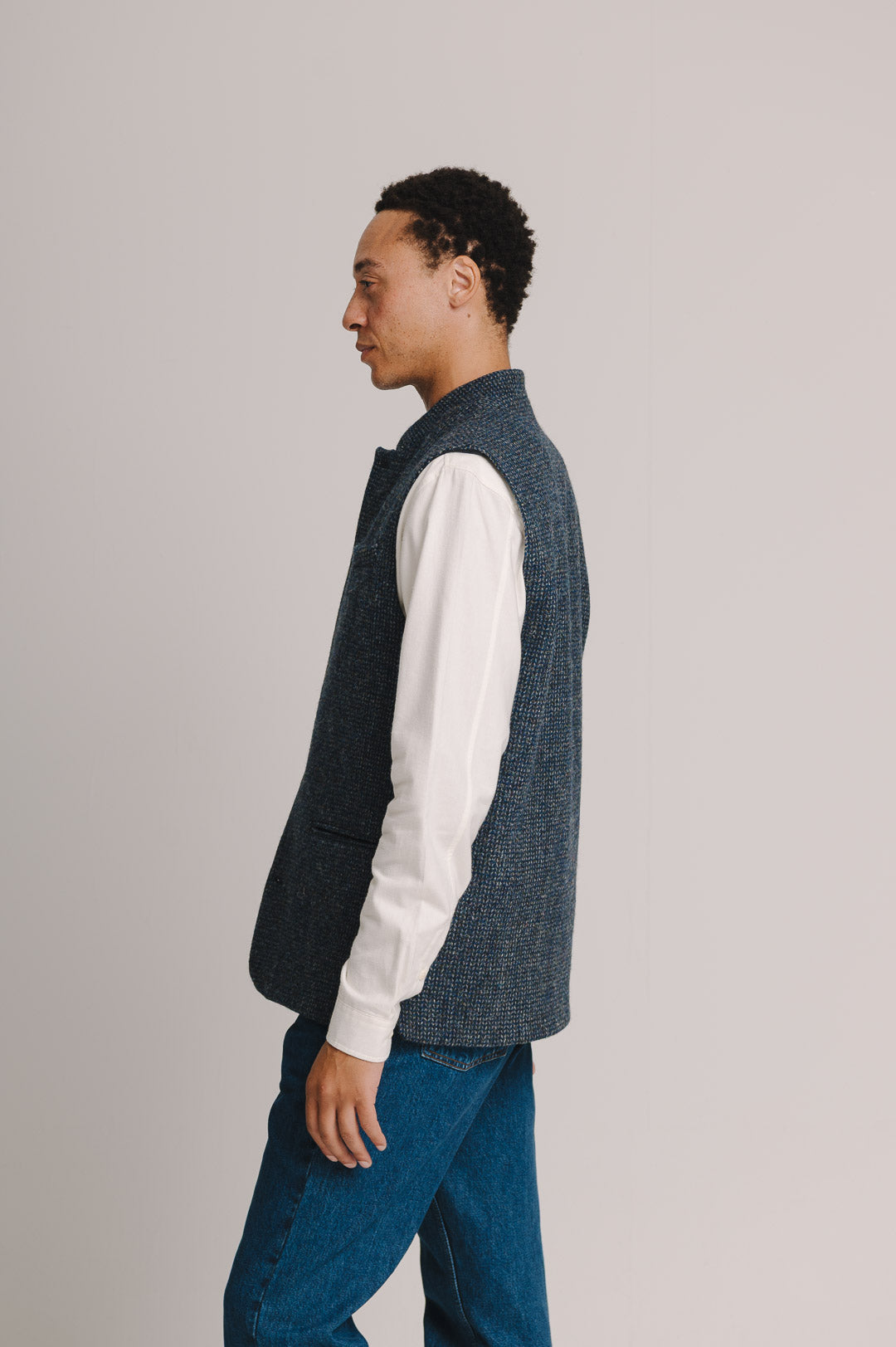 Navy Harris Tweed Nehru Waistcoat, Nehru Waistcoat - SIRPLUS