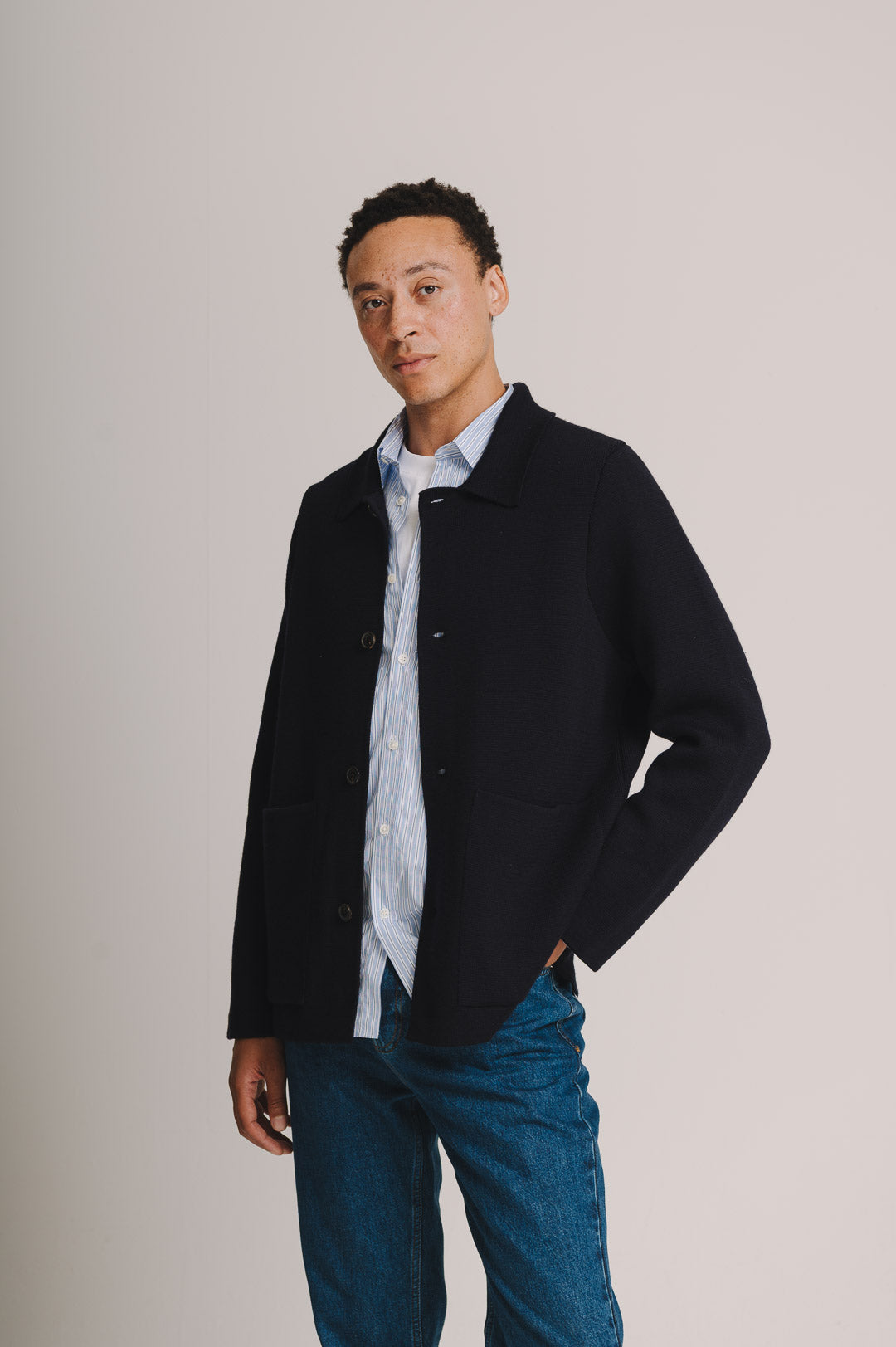 Navy Merino Knit Jacket, Knit Jacket - SIRPLUS