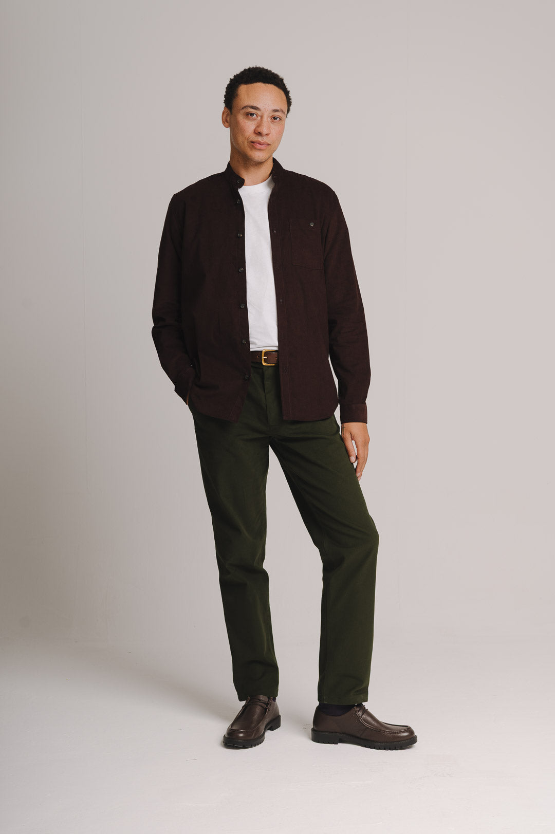 Mahogany Needlecord Grandad Shirt, Grandad Shirt - SIRPLUS