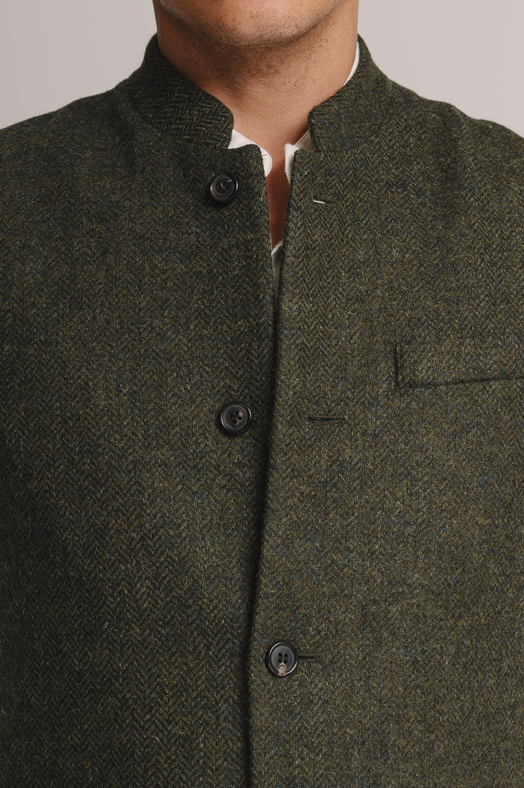 Juniper Green Herringbone Nehru Waistcoat, Nehru Waistcoat - SIRPLUS