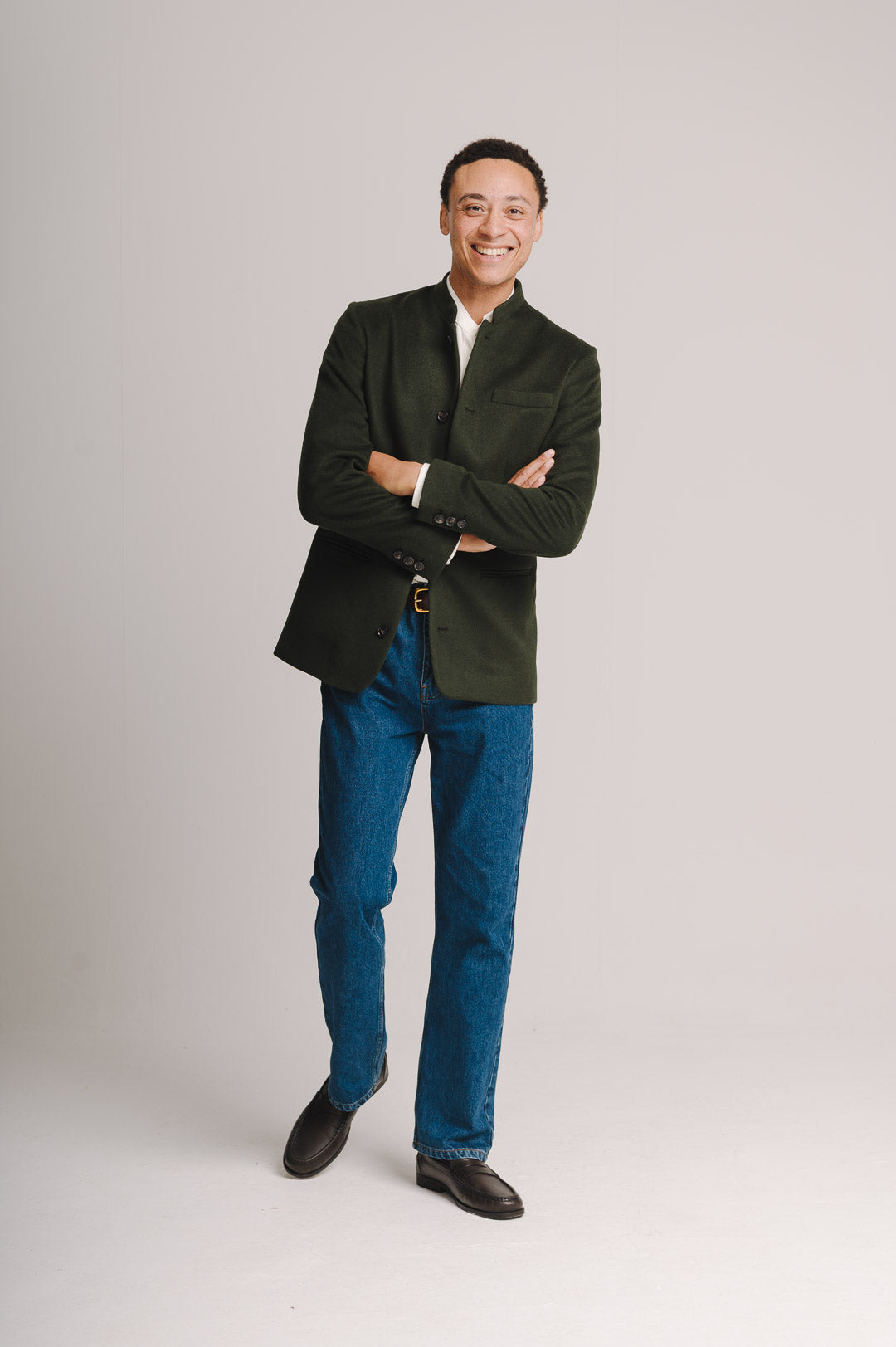 Juniper Green Cashmere Nehru Jacket, Nehru Jacket - SIRPLUS