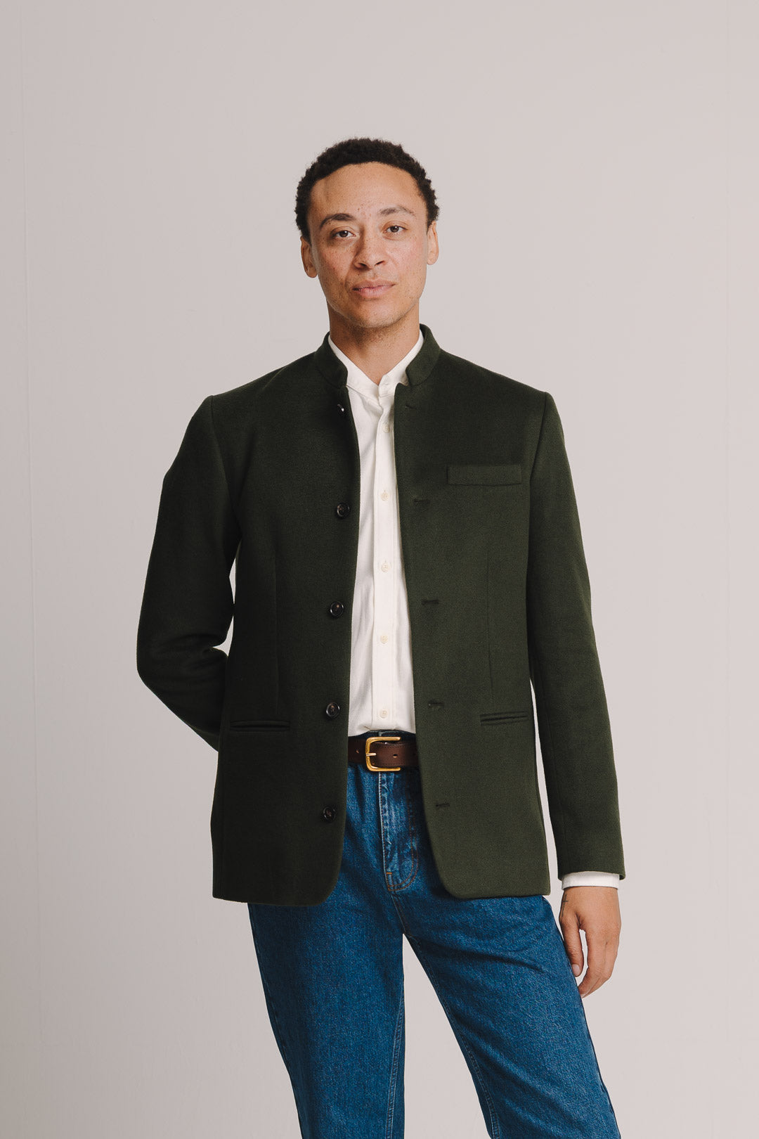 Juniper Green Cashmere Nehru Jacket, Nehru Jacket - SIRPLUS