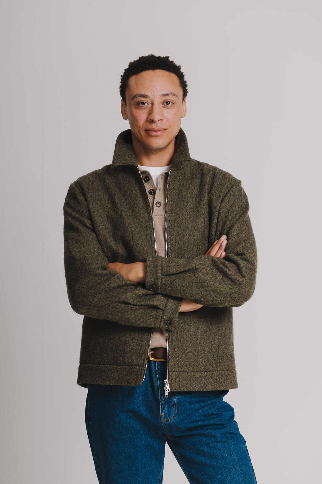 Green Brushed Wool Zip Jacket, Zip Jacket - SIRPLUS