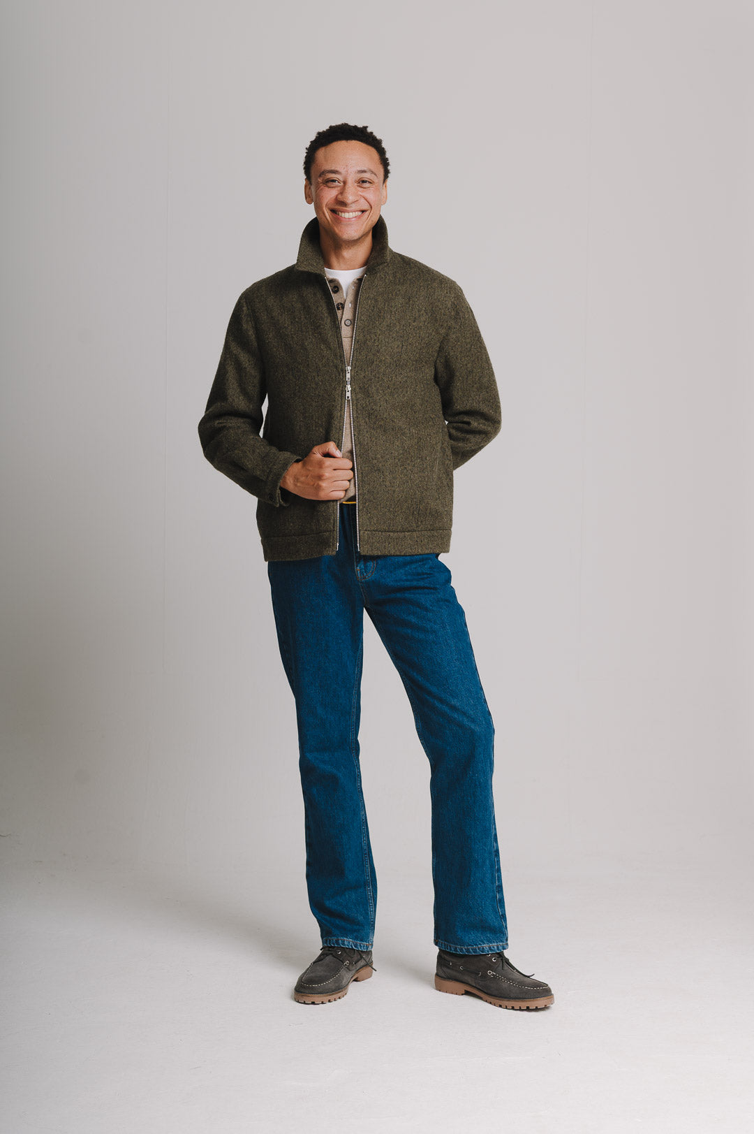 Green Brushed Wool Zip Jacket, Zip Jacket - SIRPLUS