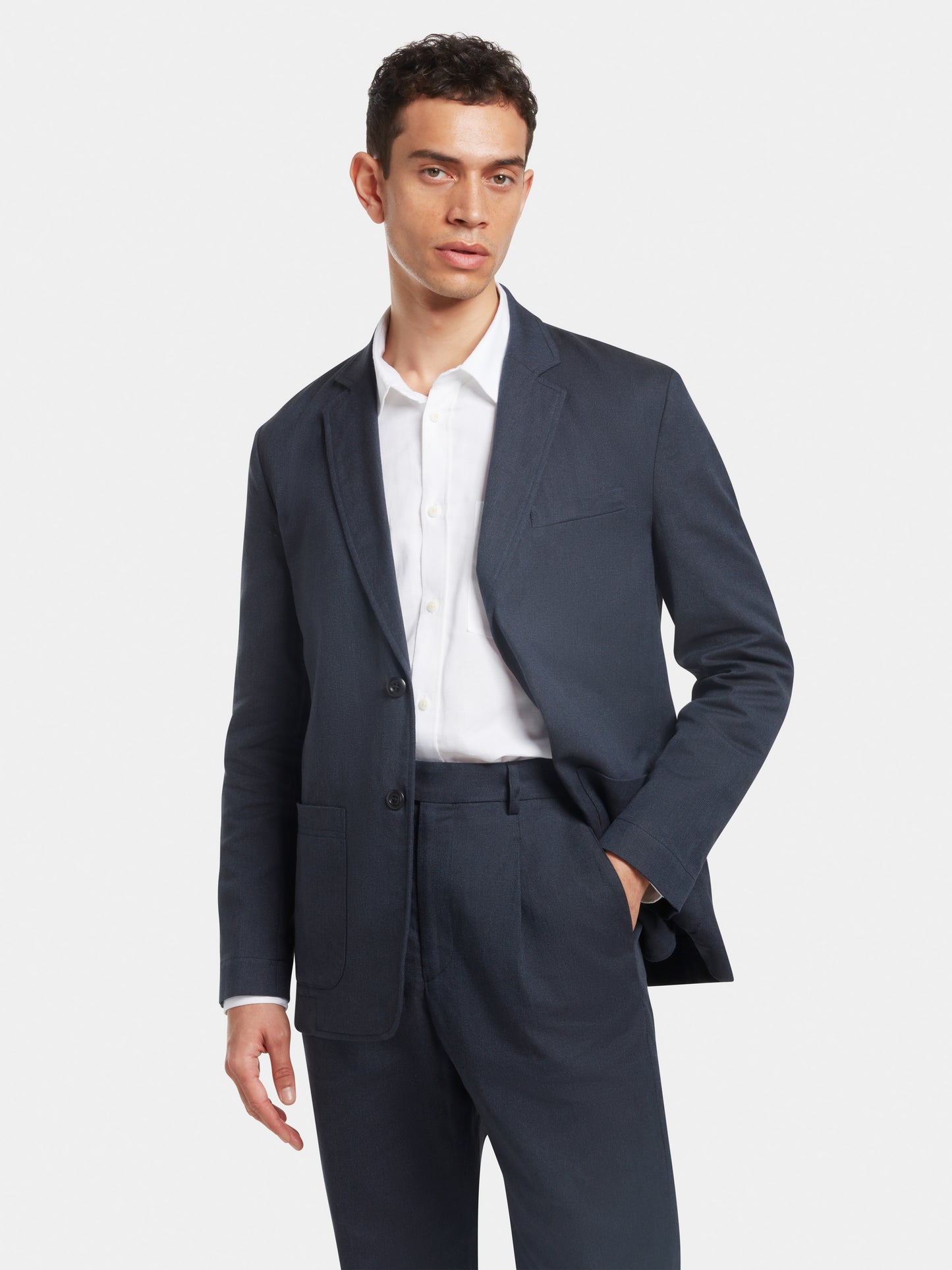 Navy Cotton Linen Pleated Trousers, Casual Trousers - SIRPLUS
