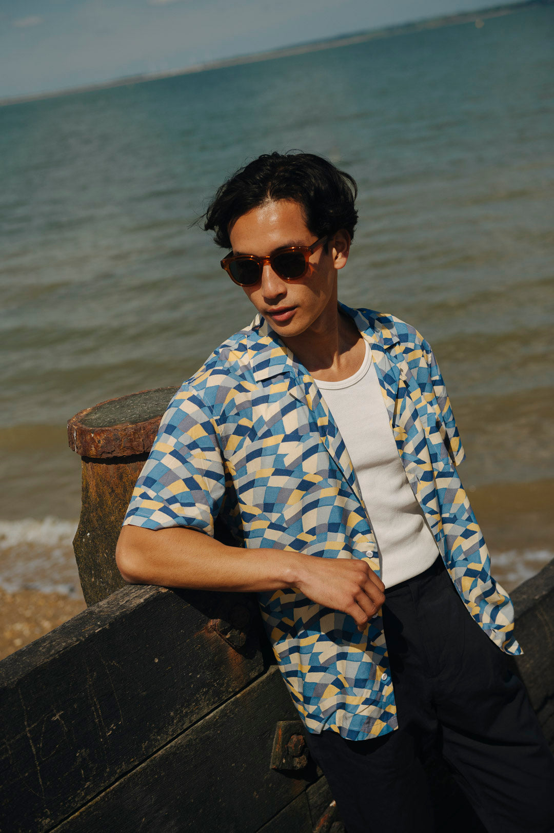 Blue Ecovero™ Mosaic Waves Cuban Shirt, Cuban Shirt - SIRPLUS