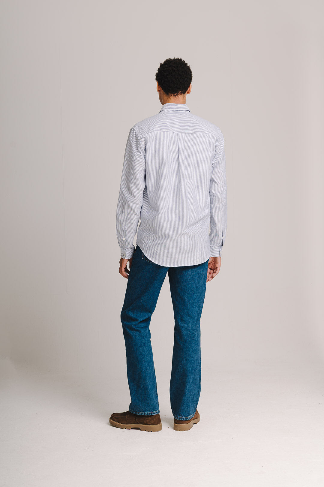 Navy & White Stripe Button-down Shirt, Collar Shirt - SIRPLUS