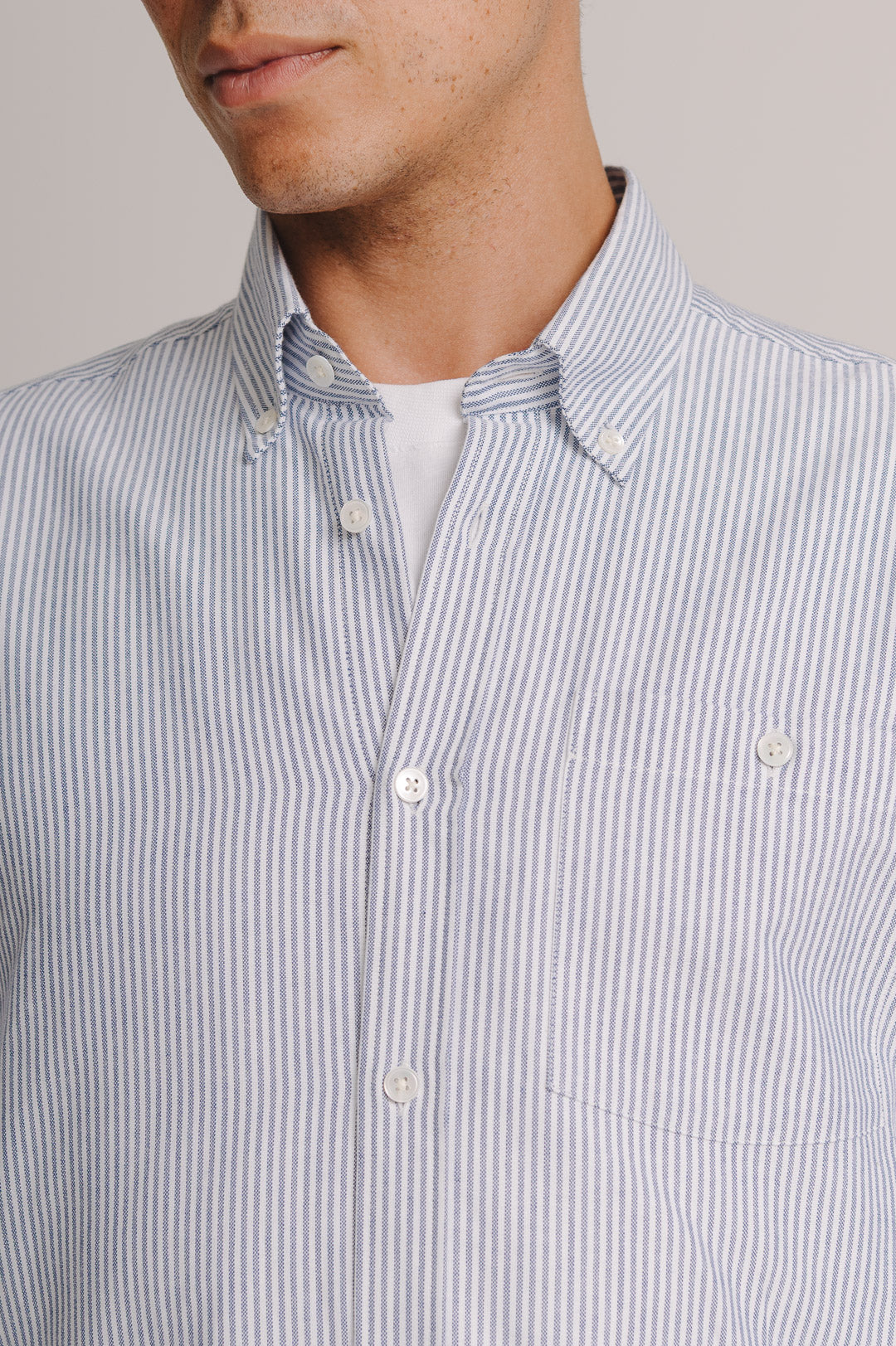 Navy & White Stripe Button-down Shirt, Collar Shirt - SIRPLUS