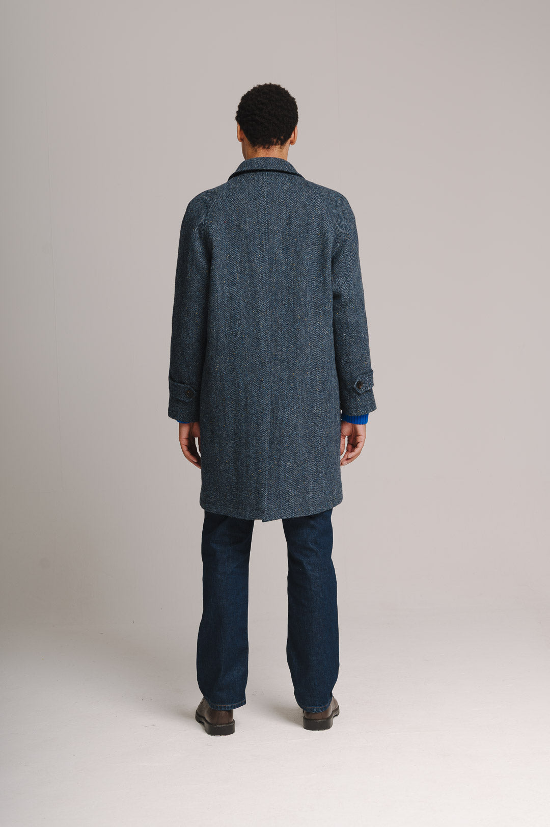 Slate Blue Herringbone Harris Tweed Overcoat, Coat - SIRPLUS