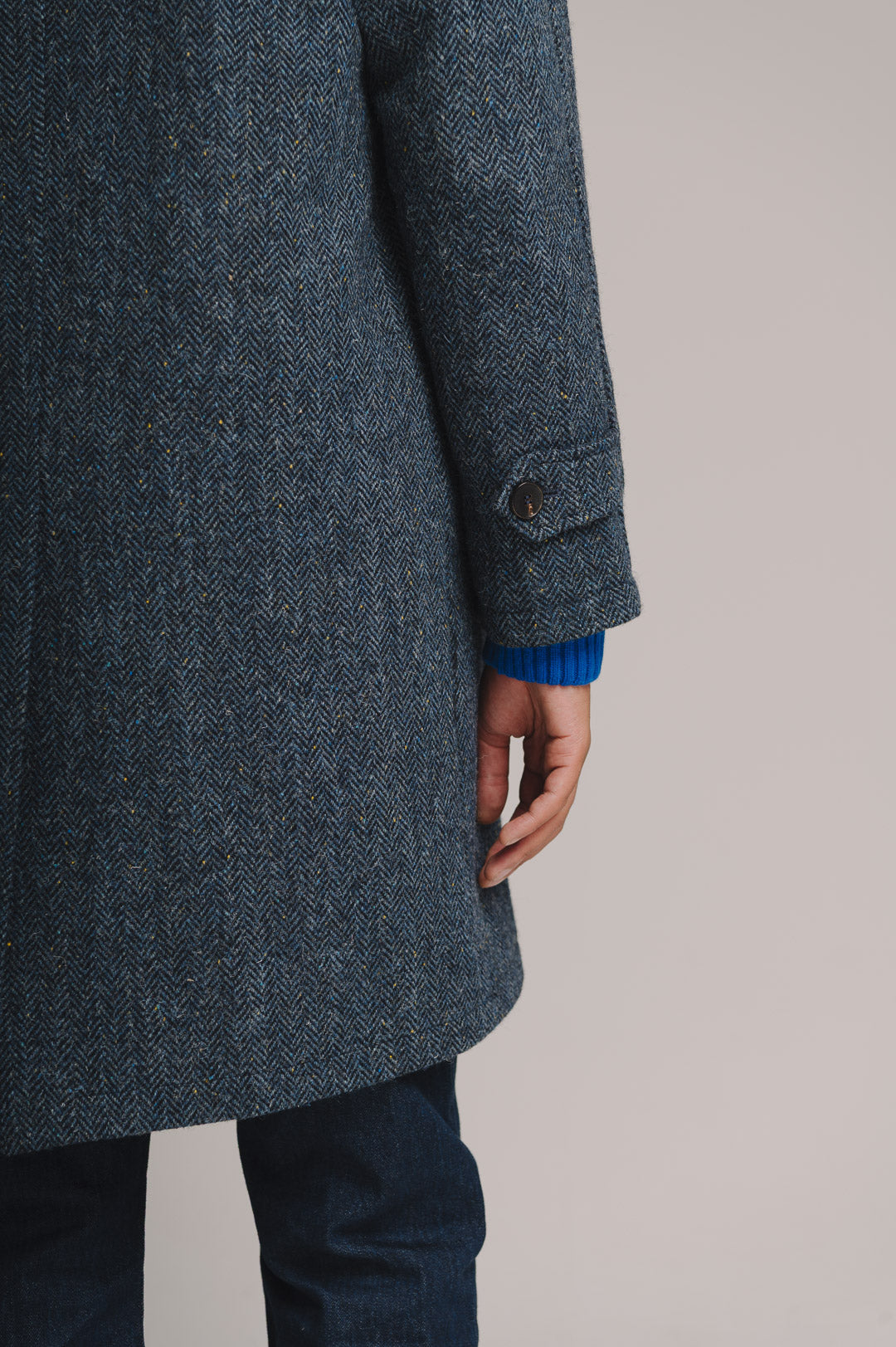 Slate Blue Herringbone Harris Tweed Overcoat, Coat - SIRPLUS
