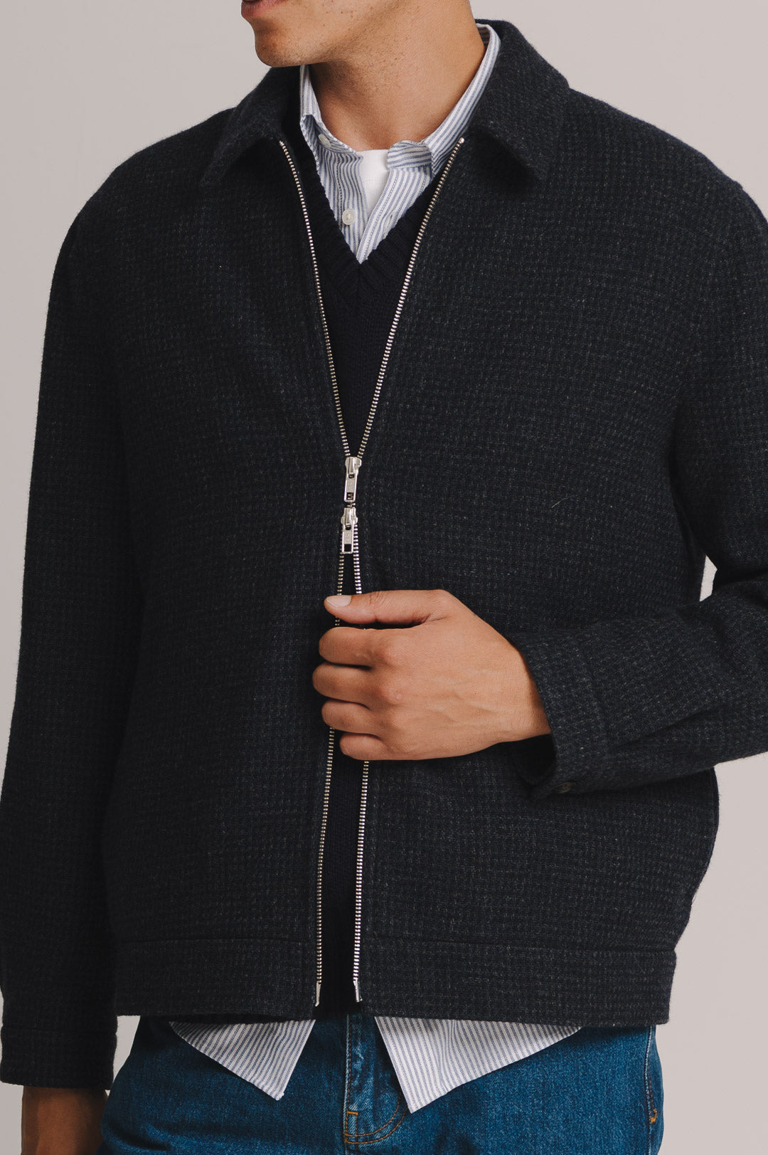 Navy Weave Zip Jacket, Zip Jacket - SIRPLUS