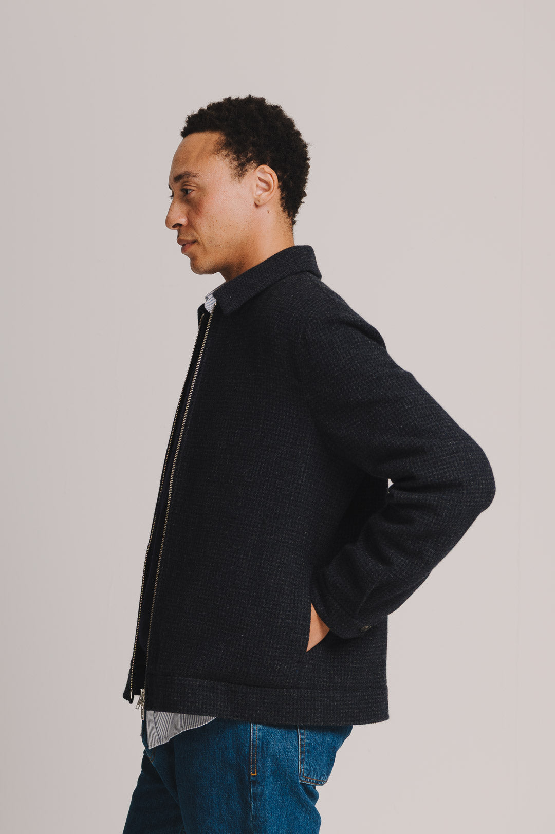 Navy Weave Zip Jacket, Zip Jacket - SIRPLUS