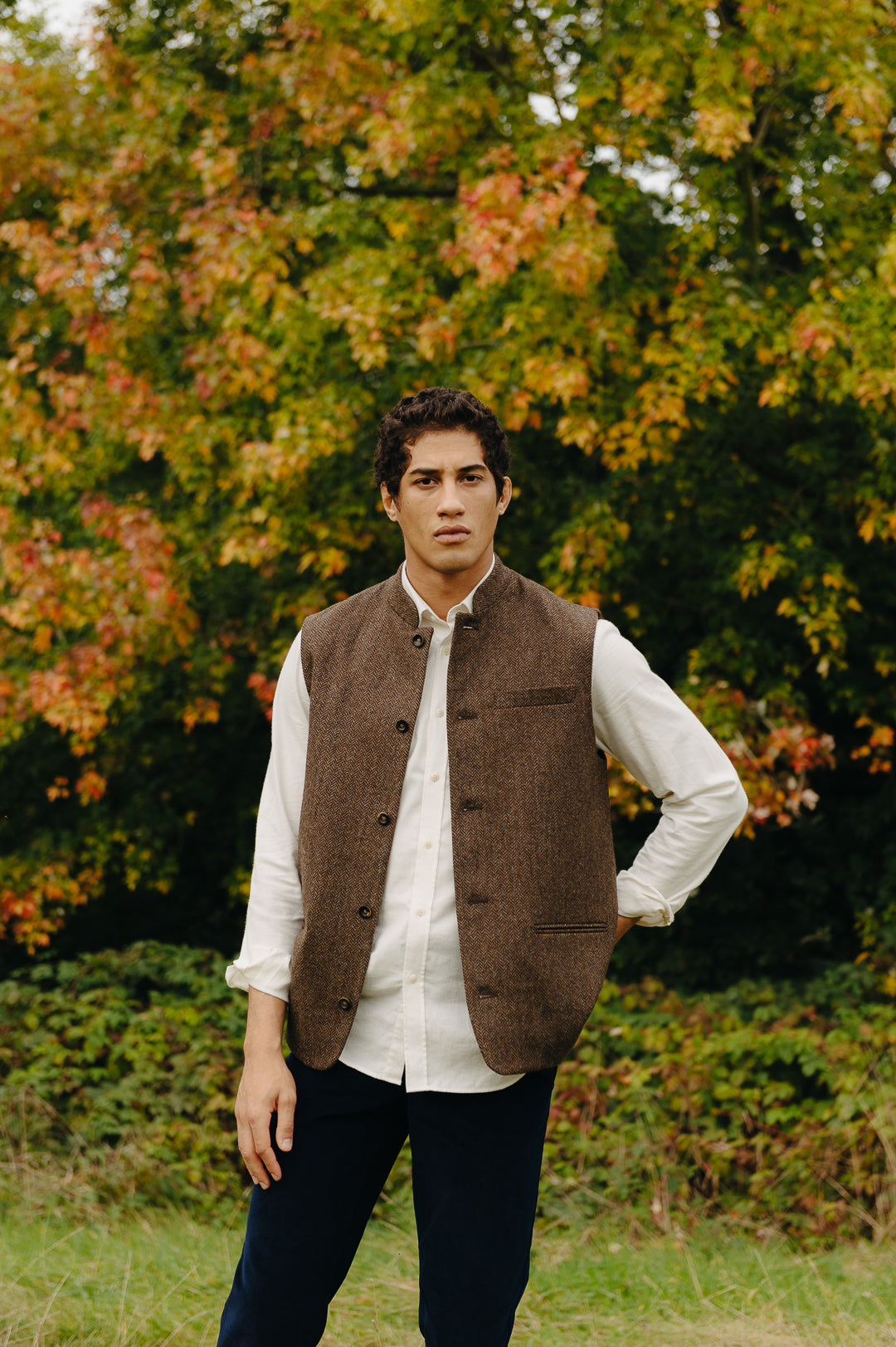 Walnut Herringbone Nehru Waistcoat, Nehru Waistcoat - SIRPLUS
