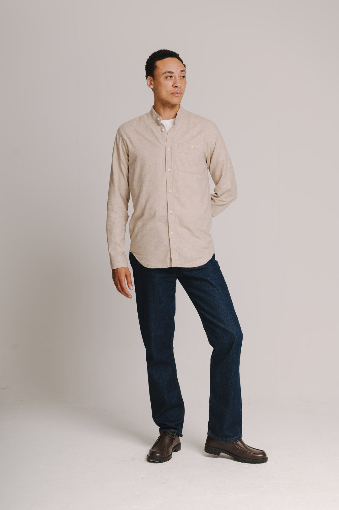 Sand Cotton Cashmere Grandad Shirt, Grandad Shirt - SIRPLUS