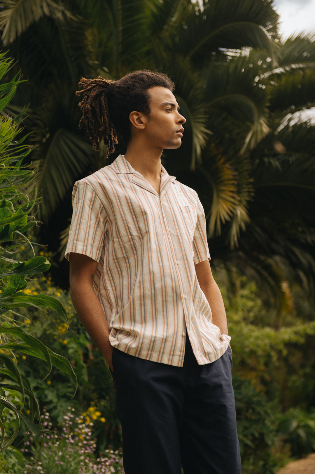 Terracotta Stripe Cotton Cuban Shirt, Cuban Shirt - SIRPLUS