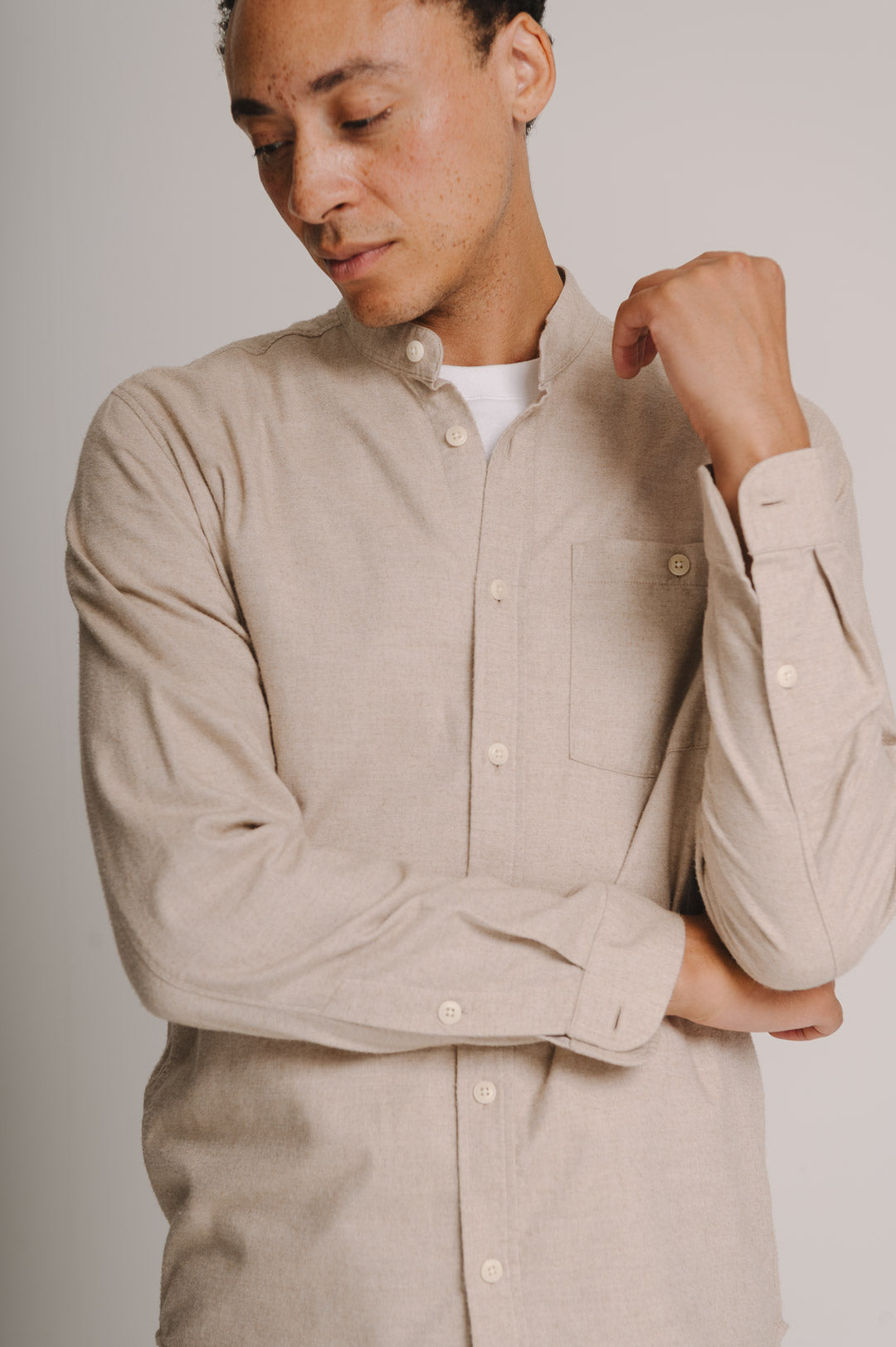 Sand Cotton Cashmere Grandad Shirt, Grandad Shirt - SIRPLUS