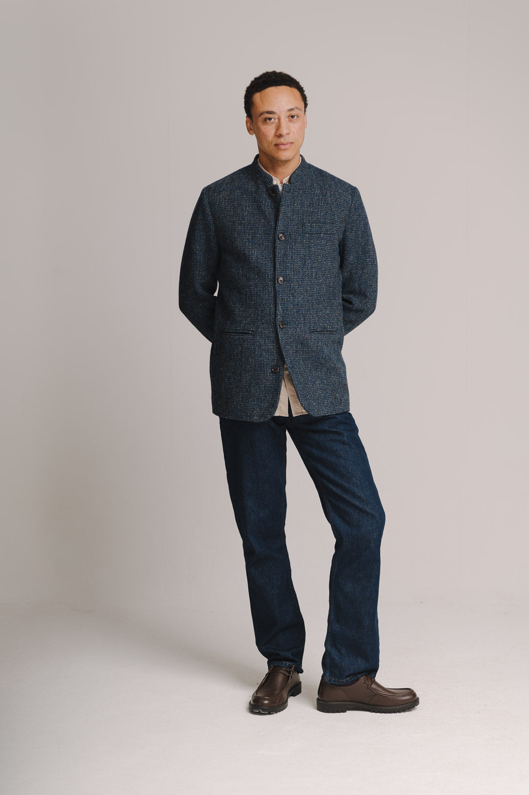 Navy Harris Tweed Nehru Jacket, Nehru Jacket - SIRPLUS
