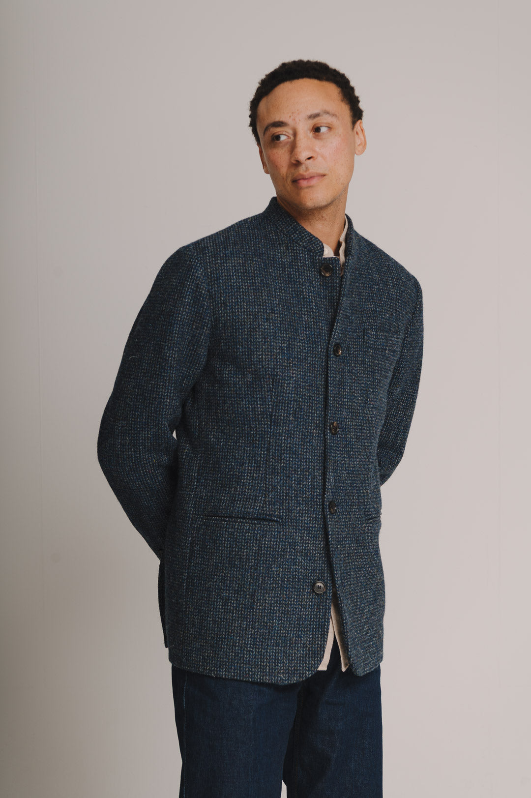 Navy Harris Tweed Nehru Jacket, Nehru Jacket - SIRPLUS