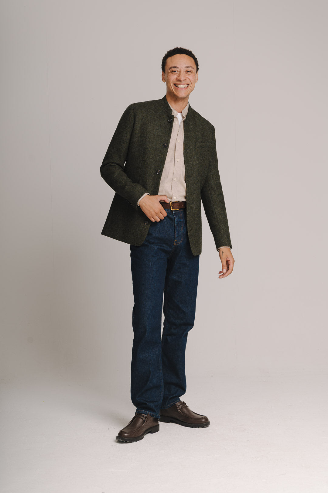 Juniper Green Herringbone Nehru Jacket, Nehru Jacket - SIRPLUS