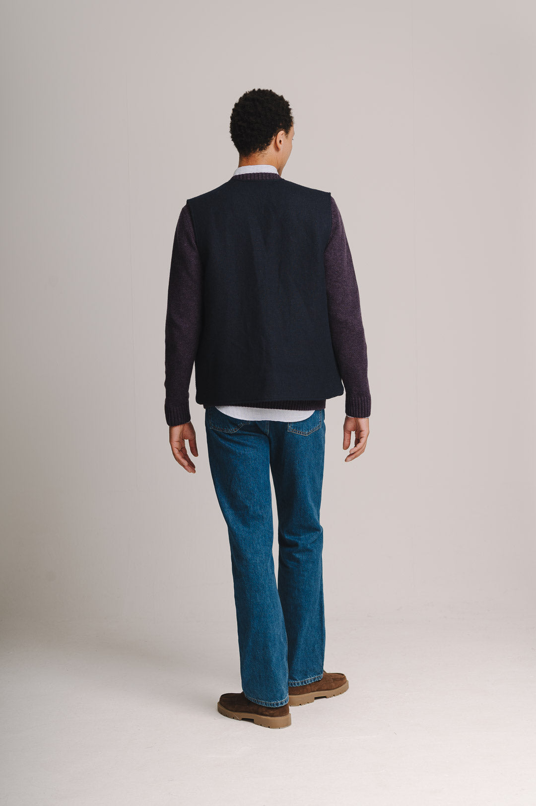 Navy Linen Wool Twill Gilet, Gilet - SIRPLUS