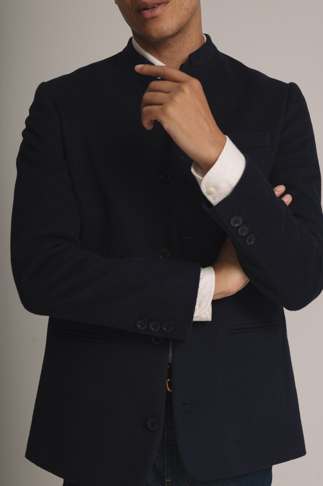 Navy Cashmere Nehru Jacket, Nehru Jacket - SIRPLUS