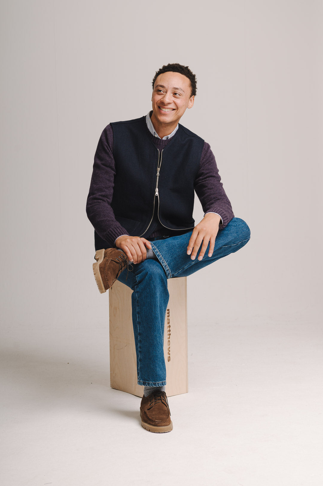 Navy Linen Wool Twill Gilet, Gilet - SIRPLUS