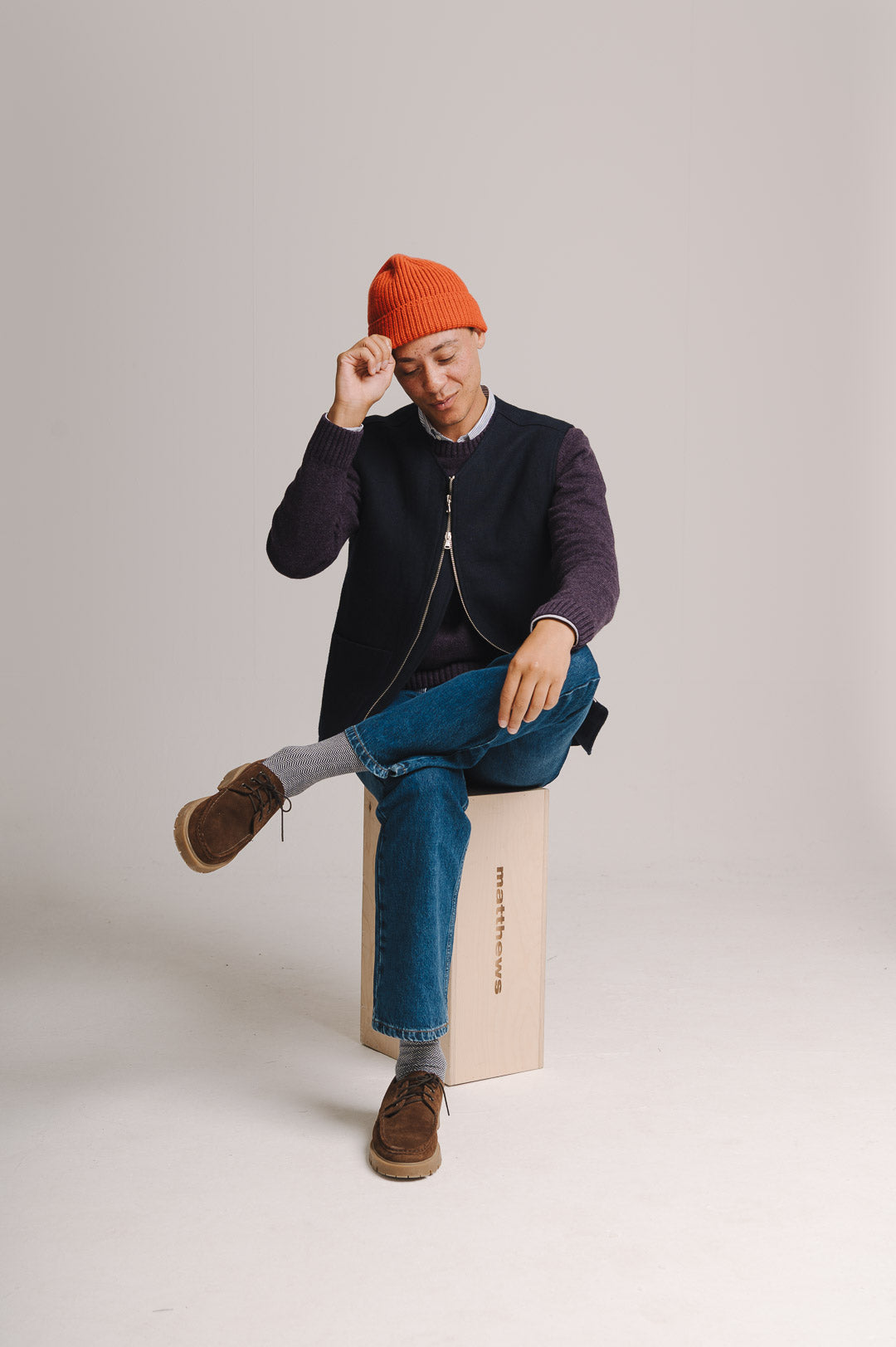 Navy Linen Wool Twill Gilet, Gilet - SIRPLUS