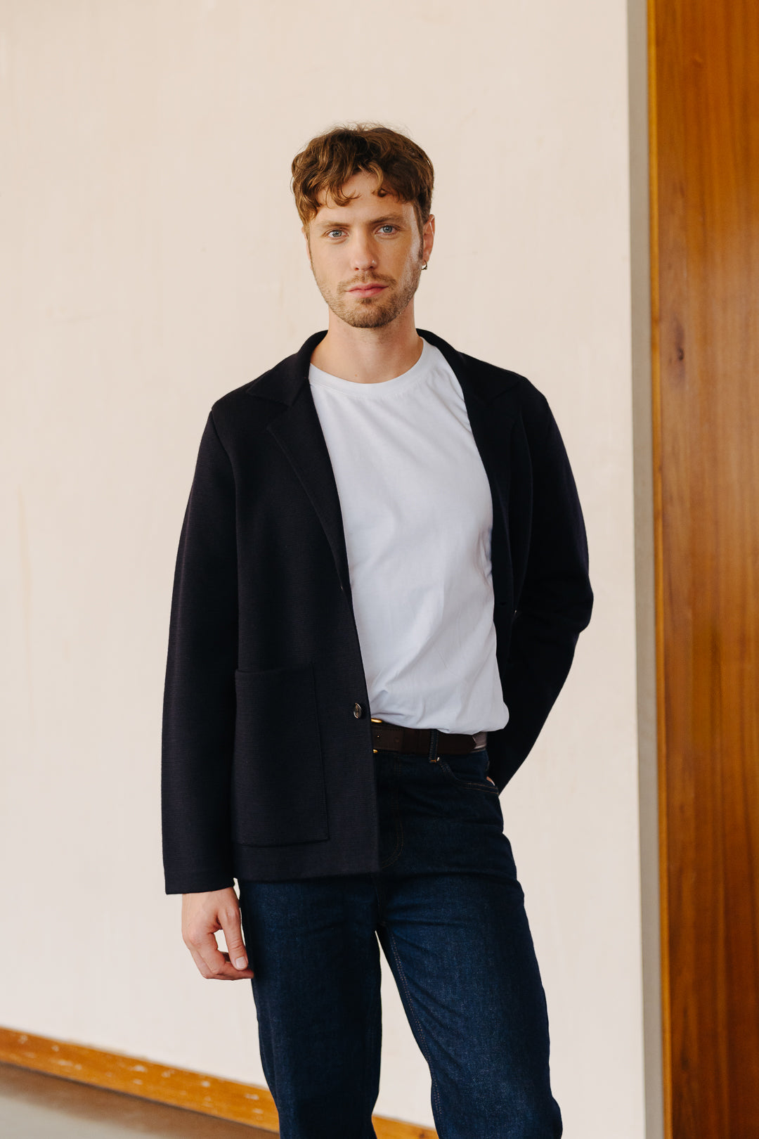 Navy Merino Knit Blazer, Knit Blazer - SIRPLUS
