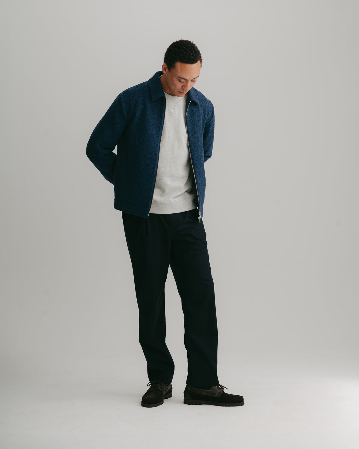 Blue Brushed Herringbone Wool Zip Jacket, Zip Jacket - SIRPLUS