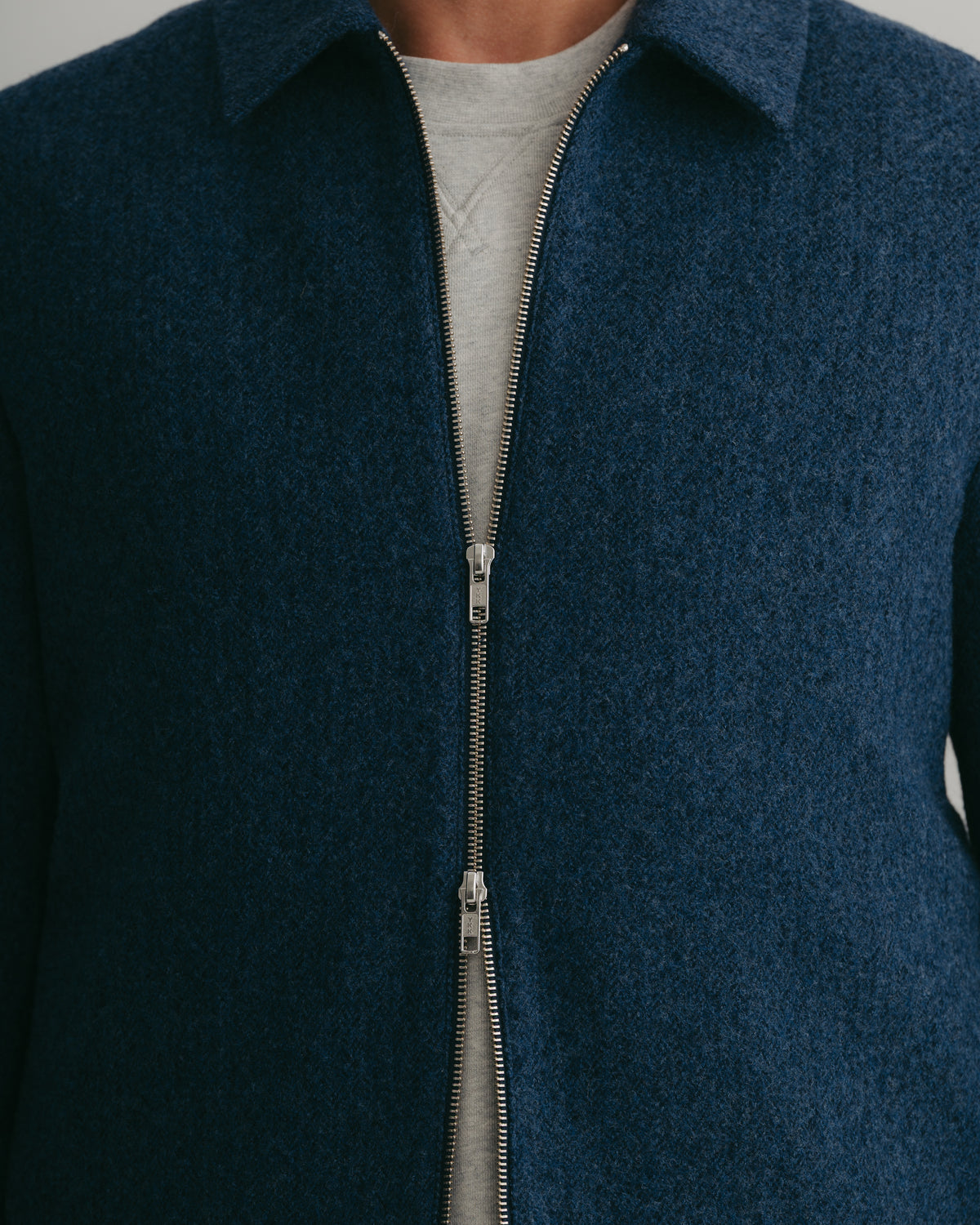 Blue Brushed Herringbone Wool Zip Jacket, Zip Jacket - SIRPLUS