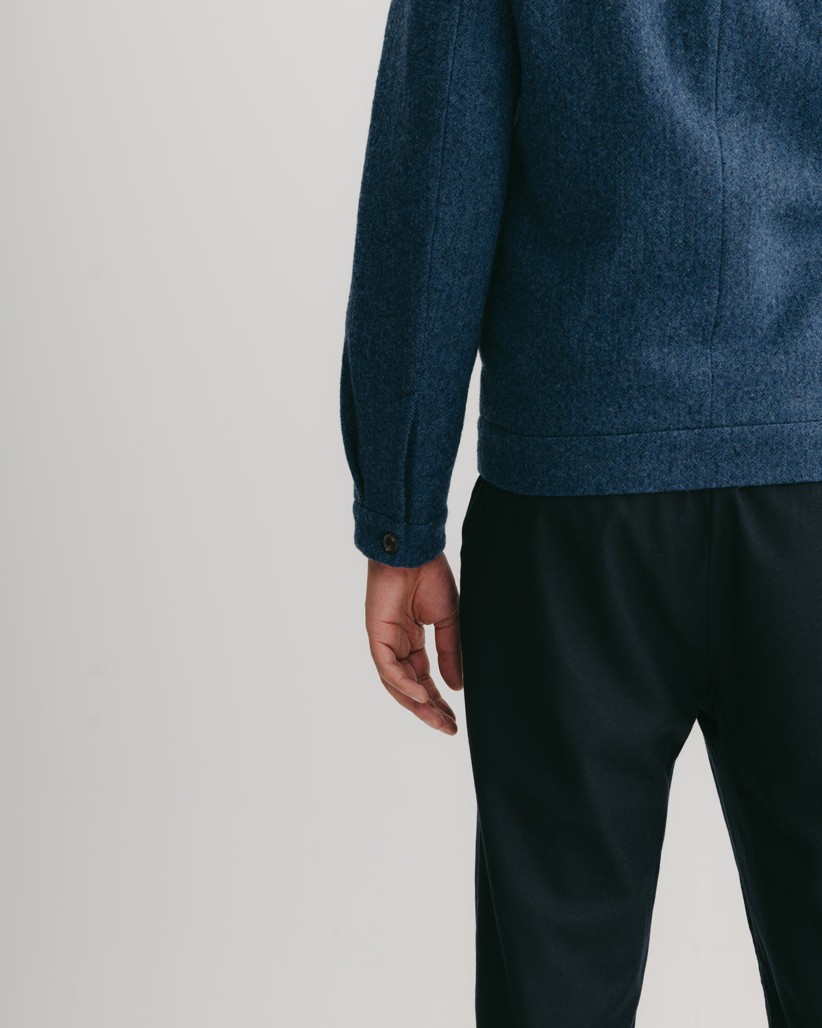 Blue Brushed Herringbone Wool Zip Jacket, Zip Jacket - SIRPLUS